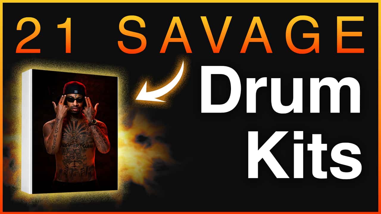 21 Savage Drum Kits banner featuring the artist on a product box