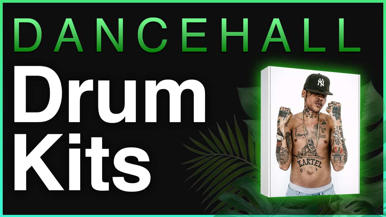 Dancehall Drum Kits banner featuring Vybz Kartel on a product box