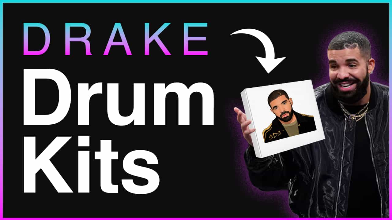 Drake Drum Kits banner featuring the artist holding a product box illustration
