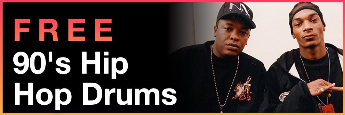 Free 90's Hip Hop Drums banner featuring Dr. Dre and Snoop Dogg