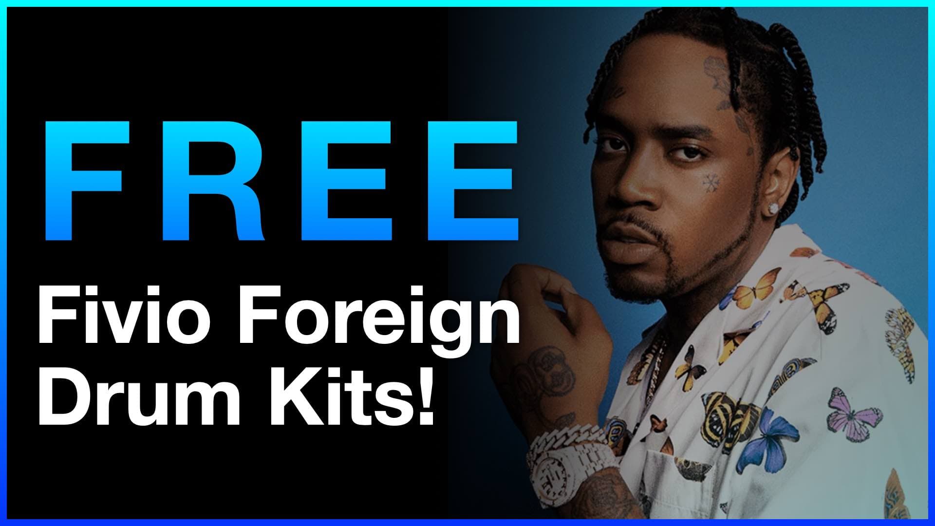 Free Fivio Foreign Drum Kits banner featuring a portrait of the rapper