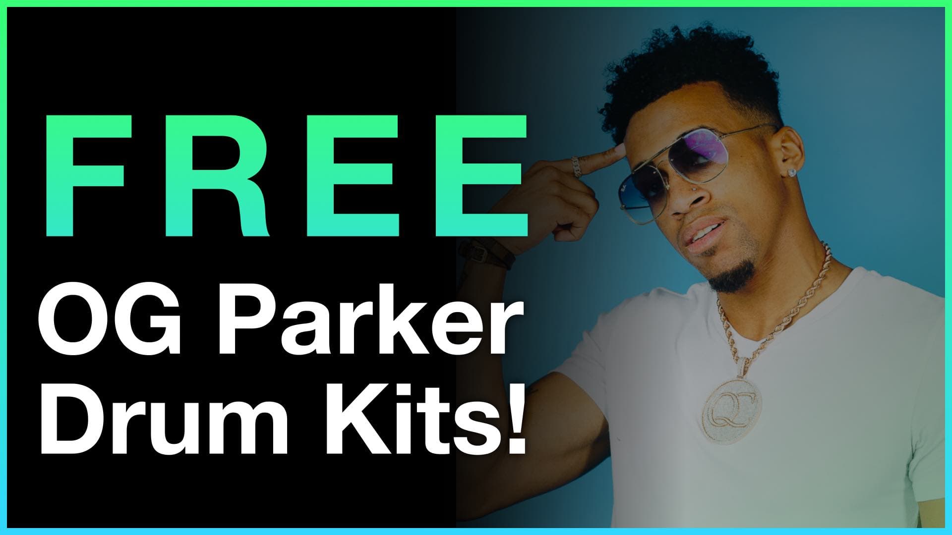 Free OG Parker Drum Kits banner featuring a portrait of the producer