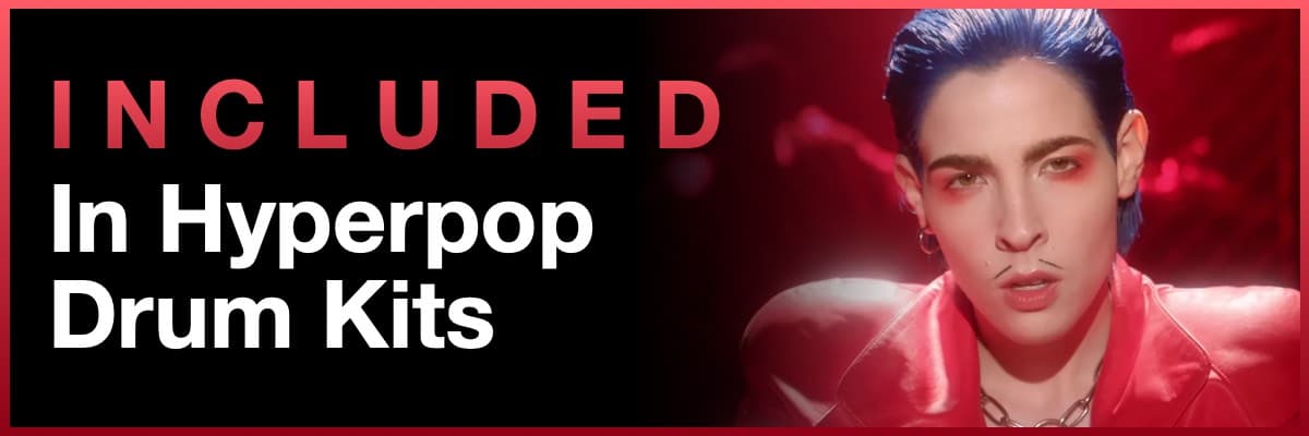 Included In Hyperpop Drum Kits banner featuring Dorian Electra with blue hair