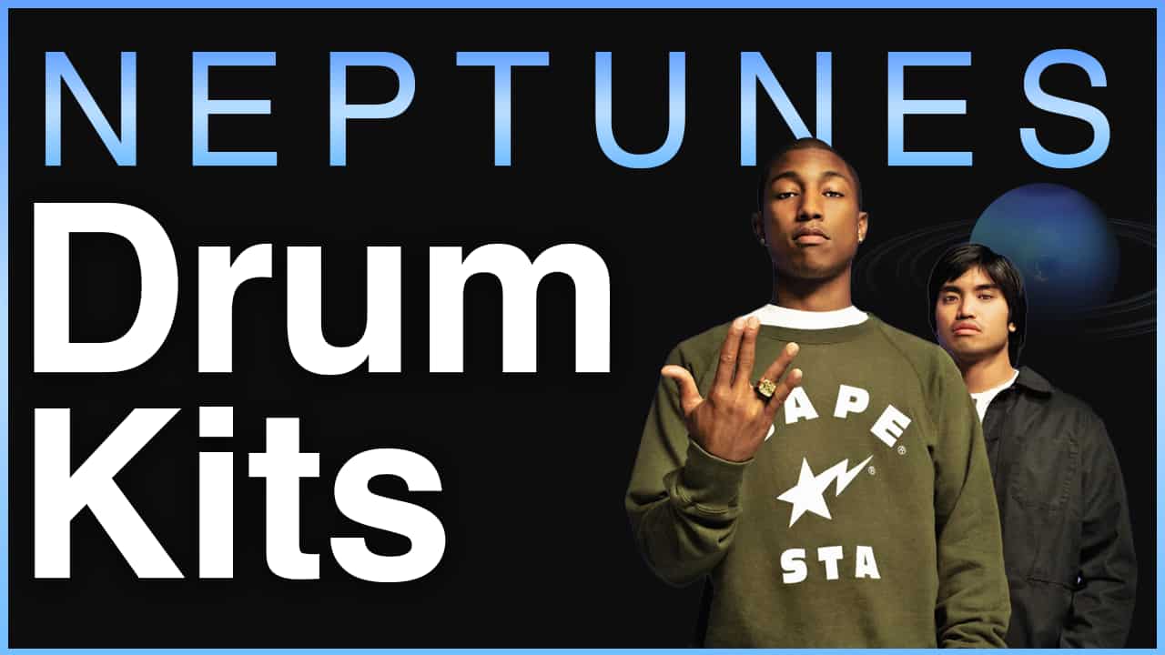 Neptunes Drum Kits banner featuring Pharrell Williams and Chad Hugo portraits