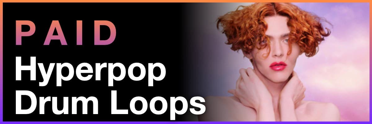 Paid Hyperpop Drum Loops banner featuring SOPHIE with curly red hair