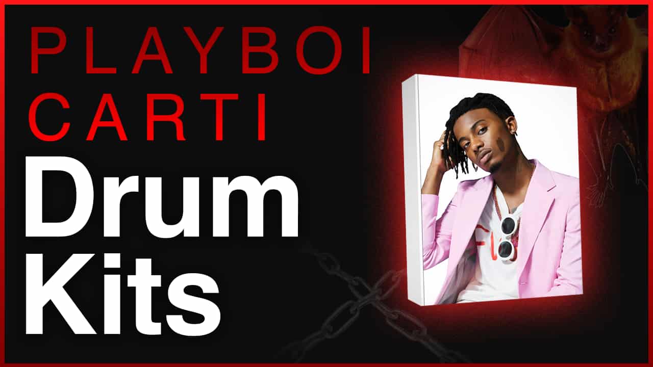 Playboi Carti Drum Kits banner featuring the artist on a product box